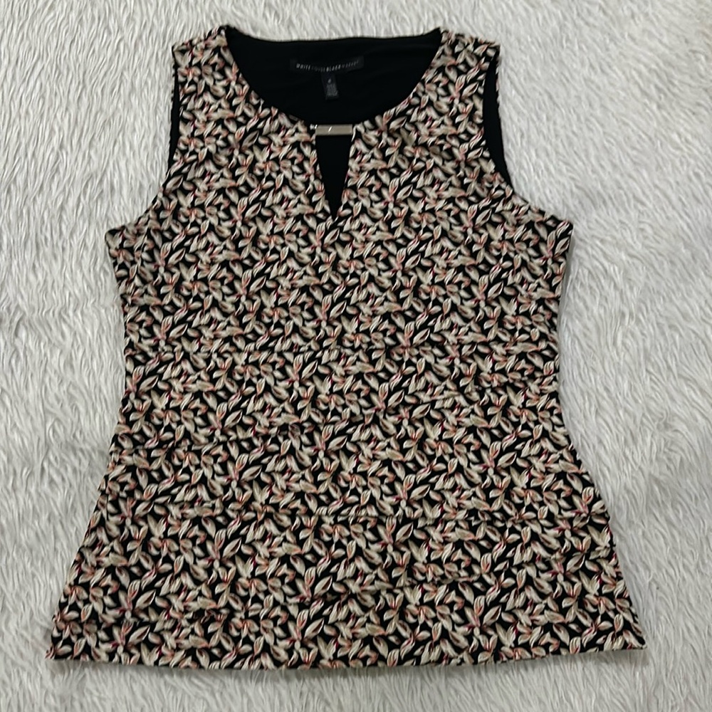 White House black market black brown floral gathered blouse small